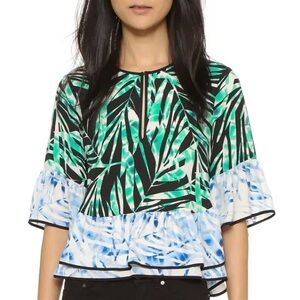 BCBGMaxAzria Green and Black Immane Blouse